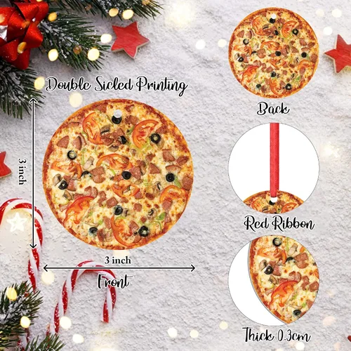 Vista 2 de Decoración de árbol de Navidad de pizza crujiente mixta adorno de Navidad Tomates Salami y Aceitunas Pizza Colgante Adorno de Navidad Adorno