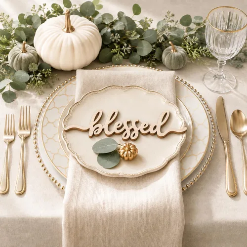 Vista 9 de Tarjetas de lugar de Acción de Gracias Blessed, Thankful, Grateful Letreros de madera para mesa de comedor de otoño, adorno de mesa de casa