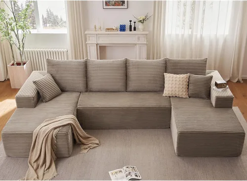 Vista 22 de Lakifun Sofá en Forma de L de 107" con Otomana, Seccional Modular Moderno Sofá Cómodo en Forma de U Nube, Asiento Profundo, Chaise Longue Cama