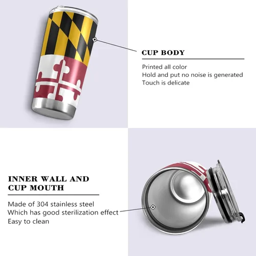 Vista 3 de Vaso aislado con la bandera de Maryland para el regreso a clases, contenedor de bebidas para la oficina, taza de viaje con popote y tapa, acero