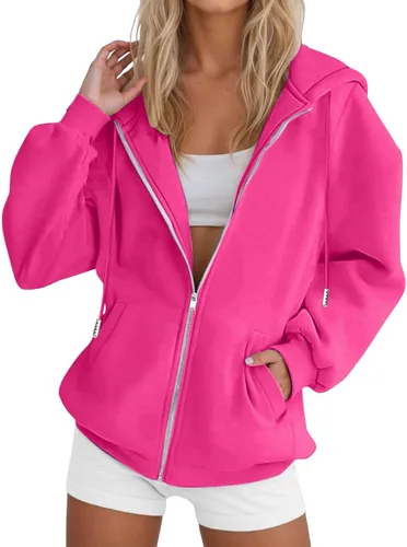 Vista 9 de JOFOW Sudaderas con capucha y cremallera para mujer 2026 Y2K 3- Negro