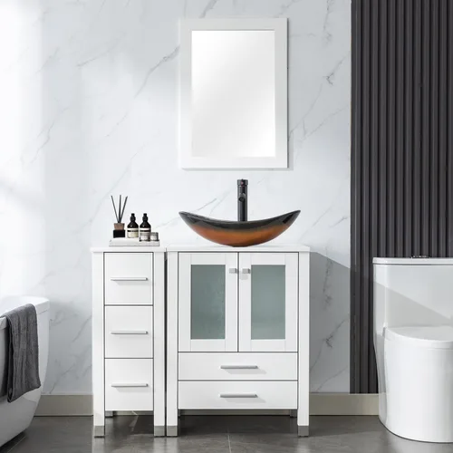 Vista 31 de LUCKWIND 36" Bathroom Vanity Combo with Sink, 24"+12.6" Width, Painted Bathroom Storage Cabinet with 5 Drawers, Including Tempered Glass Round