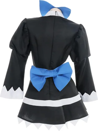 Vista 3 de miccostumes Disfraz de anime para mujer, vestido de sirvienta negro con cinturón y medias