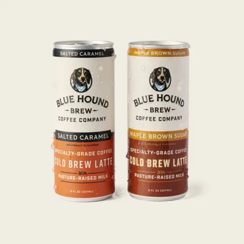 Vista 3 de Blue Hound Brew Cold Brew Latte Variety Pack Maple Brown Sugar + Salted Caramel 12 Cans (8 fl oz) Specialty-Grade Cold Brew, Organic Whole