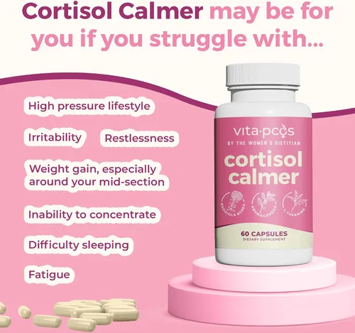Vista 3 de VITA-PCOS Suplemento de cortisol y péptidos de colágeno en polvo para mujeres, promueve la energía, endocrino, cabello, piel, uñas y peso, Rhodiola