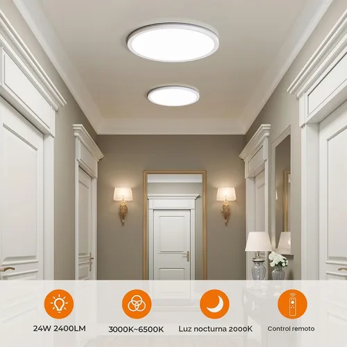 Vista 6 de Matane Paquete de 2 lámparas LED de techo de 12 pulgadas con control remoto, luz nocturna cálida de 2000 K, ajustable de 3000 K-6500 K, luces