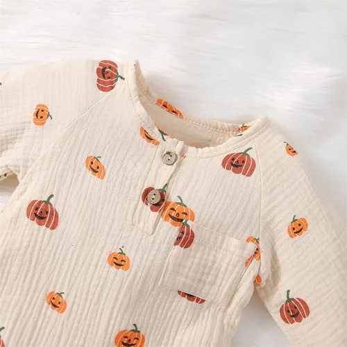Vista 110 de Disfraz de Halloween para bebé niño y niña, mameluco de manga larga con diseño de calabaza, mameluco para Halloween