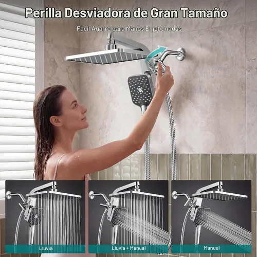 Vista 4 de KOSNEW® 12" XXL Rainfall Shower Head with Handheld Combo, Chrome Polished