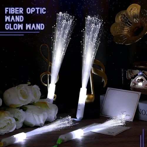 Vista 7 de Jecery 24 varitas de fibra óptica blancas a granel, luces LED de boda, varitas iluminadas con 3 modos de parpadeo para despedida de soltera