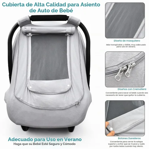 Vista 3 de Funda de asiento de automóvil para bebé para verano/primavera, funda de asiento de automóvil 100% algodón orgánico para bebés, cubierta de asiento