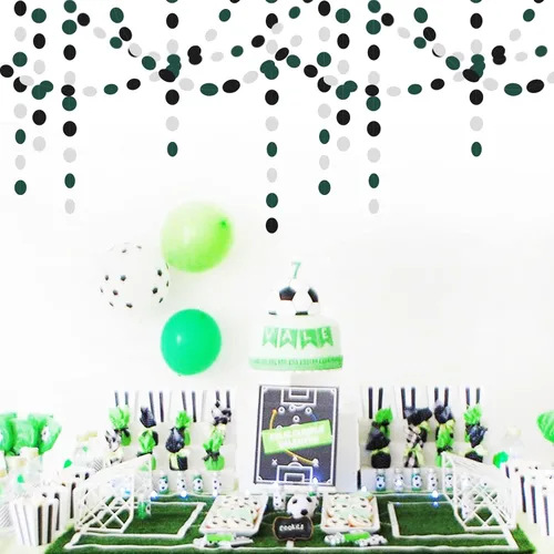 Vista 6 de Guirnalda de decoración de fiesta negra-verde plateada con banderines - 15.8 m de graduación 2025 de papel colgante, suministros para fiesta