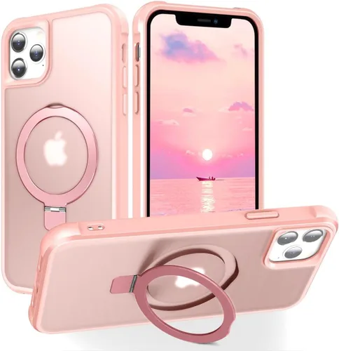 Vista 11 de CHAOFEnG Funda magnética compatible con iPhone 11 con soporte, prueba de caídas de grado militar, compatible con imán, anillo translúcido, parte