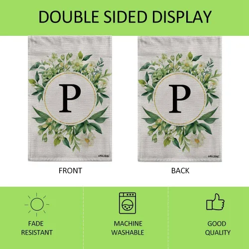 Vista 5 de Monogram Initial Letter P House Flag Flower Wreath Simple Style Letter Flag 28x40 Inch Vertical Double Sided for Outdoor Yard Decor