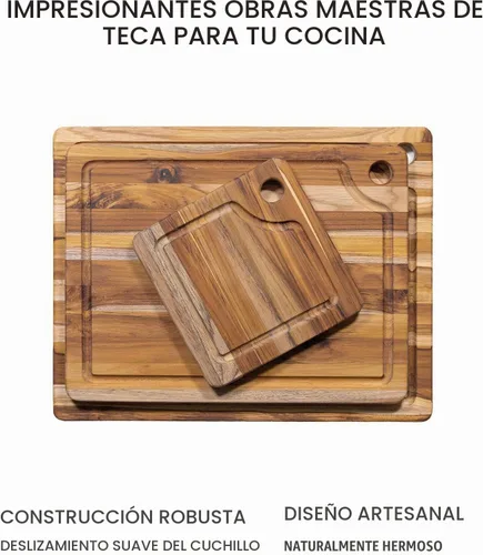 Vista 6 de Tabla de cortar de teca - Tabla cuadrada con orificio de esquina y canal de jugo (8 x 8 x 0.75 pulgadas) - Por Teakhaus