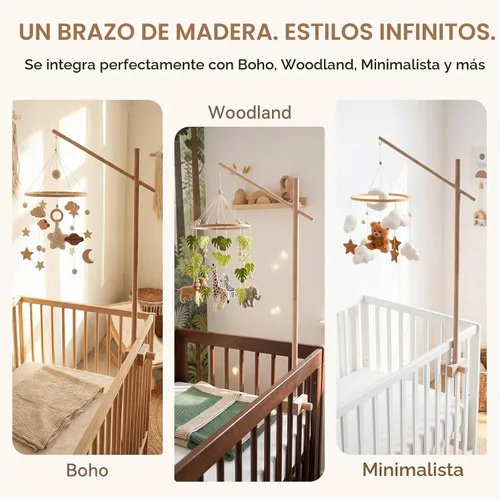 Vista 5 de Brazo móvil para cuna de bebé, brazo móvil de madera de 33.5 pulgadas, soporte móvil ajustable para cuna, colgador móvil, accesorio para cuna