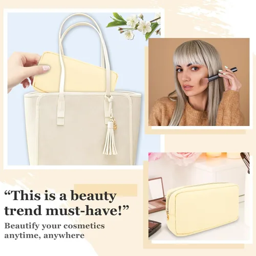Vista 6 de izuzta Nylon Lager Pequeño Slim Mini Maquillaje Bolsa Organizador, Beige, Viajes
