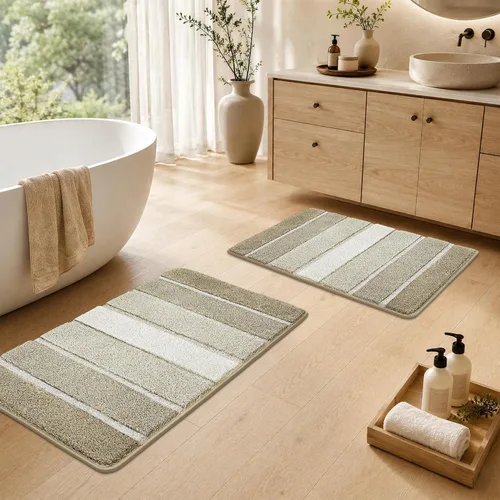 Vista 9 de COSY HOMEER Alfombras de baño de 24 x 17 pulgadas, ultra suaves y absorbentes, con respaldo de TPR antideslizante, lavable a máquina, alfombra Beige