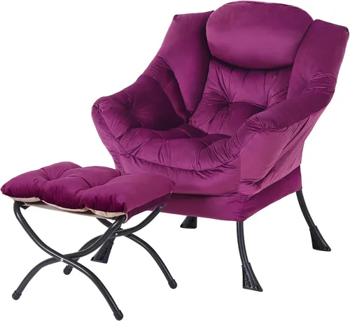 Vista 14 de Silla perezosa moderna con otomana, cómoda silla de lectura para sala de estar