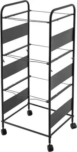 Vista 9 de Carros de archivos de metal de 3 niveles con ruedas, archivos colgantes para tamaño carta, carpeta de archivos extraíble movible, gabinete, Negro