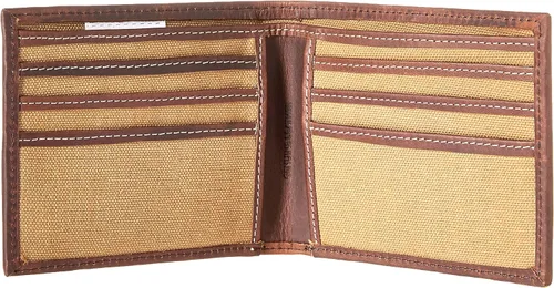 Vista 5 de Lucky Brand Lona para hombre con ribete de cuero RFID plegable