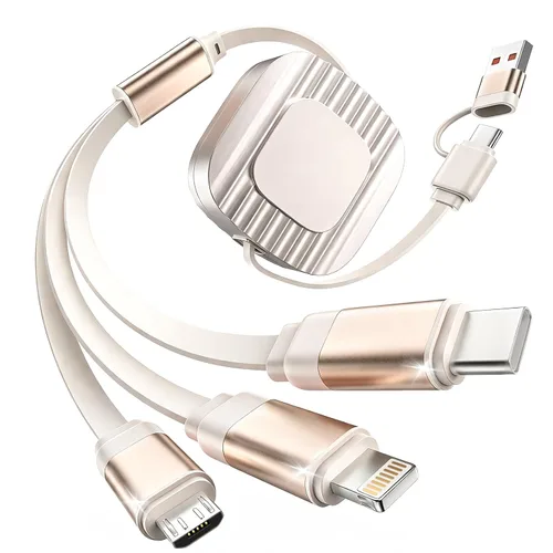 Vista 11 de Cable de carga múltiple 3 en 2, 1 paquete de cargadores retráctiles de 4 pies para todos los dispositivos, adaptador de cable de carga múltiple USBC