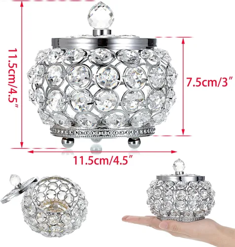 Vista 5 de Hipiwe Joyero de cristal con tapa de cristal, organizador pequeño de baratijas, caja de tesoro con espejo, soporte para anillos, aretes, collar