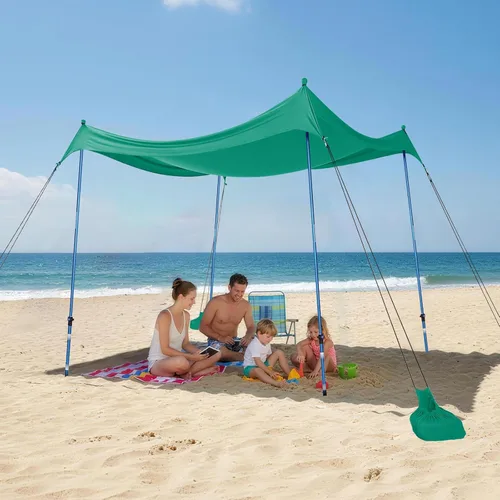 Vista 15 de CROWN SHADES Tienda de campaña de playa de 7 x 7, toldo de playa fácil de desplegar, UPF50+, 2 postes ajustables, turquesa