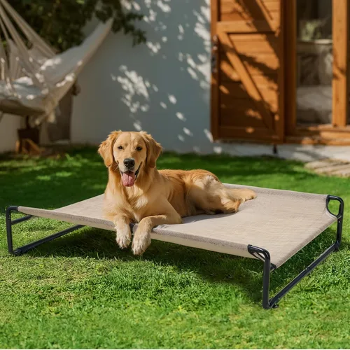 Vista 5 de Veehoo Camas elevadas para perros grandes, cuna lavable con reposacabezas laterales, cama elevada para perros al aire libre con patas