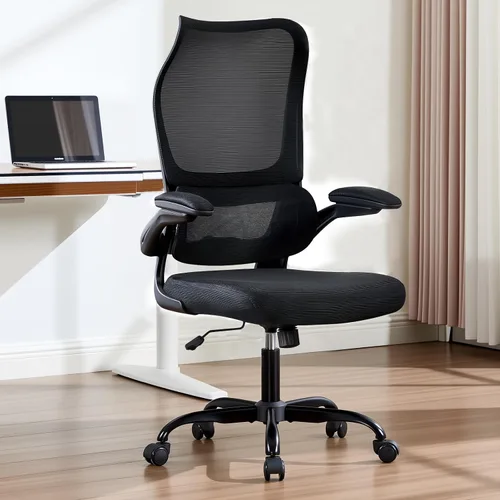Vista 2 de Silla de oficina ergonómica, silla de escritorio de malla transpirable con respaldo alto para computadora con soporte lumbar ajustable