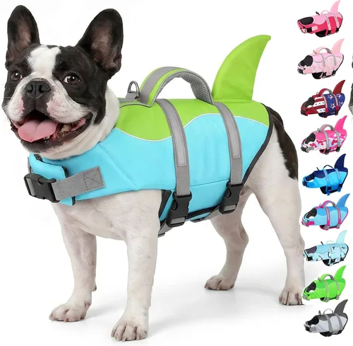 Vista 12 de AOFITEE Chaleco salvavidas para perros, chaleco salvavidas para perros pequeños, chaleco de seguridad reflectante con flotabilidad superior y asa