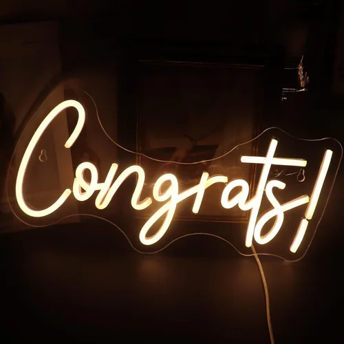 Vista 13 de Class of 2026 - Letrero de neón con texto en inglés "Congrats Grad" LED regulable USB Felicidades Graduación Cap Light Decoración de pared para sala