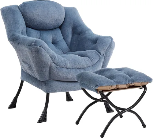 Vista 13 de Silla perezosa moderna con otomana, cómoda silla de lectura para sala de estar