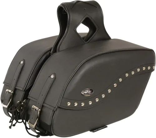Vista 21 de Maleta impermeable de cuero genuino para motocicleta con funda para pistola en el interior marrón y negro tachuela/sin tachuelas