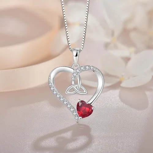 Vista 24 de Collar de corazón con nudo celta de plata de ley 925, collar con colgante para mujer, joyería de piedra natal