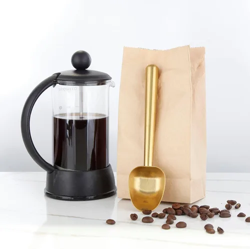 Vista 3 de Easyworkz Cuchara de café de mango largo hueco de acero inoxidable, cuchara medidora de 0.27 oz para café molido y té de hojas sueltas, latón dorado