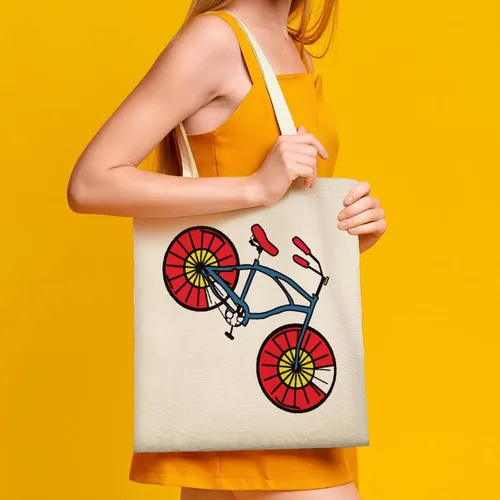 Vista 7 de Bolsa de lona reutilizable con bandera de Colorado y bicicleta, bolsa de compras de comestibles, bolsa de hombro para viajes de oficina