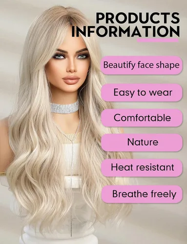 Vista 3 de HAIRCUBE Pelucas largas onduladas para mujer, peluca de pelo sintético para uso diario