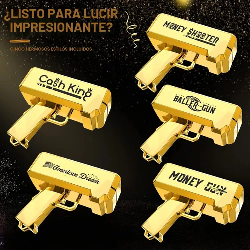 Vista 2 de Pistola de Dinero Tirador – RUVINCE Pistola de Dinero de Oro para Películas que se Ven Reales, Pistola de Utilería Haz que Llueva, Pistola
