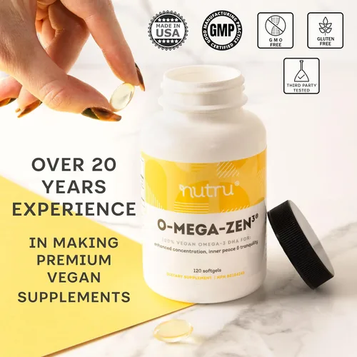 Vista 4 de O-Mega-Zen3 Suplemento vegano Omega 3 DHA - 400 mg de ácidos grasos esenciales DHA - Sin carragenina - Suplemento alternativo de aceite de pescado a