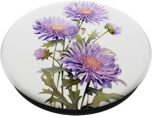 Vista 2 de purple aster flowers Acuarela PopSockets Estándar PopGrip