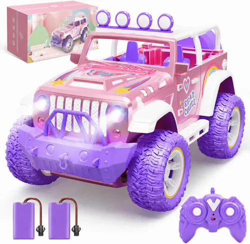 Vista 8 de DEERC Coche de Control Remoto con Neblina y Música, Camión de Control Remoto 1:16 para Niños, Juguete de Coche RC de 2.4Ghz con 2 Baterías, Regalo