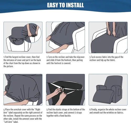 Vista 6 de TAOCOCO Fundas Elásticas para Sillones Reclinables de 3 Piezas Fundas Sólidas para Muebles Funda para Sillón Reclinable Fundas Deslizables