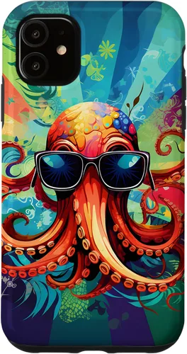 Vista 8 de iPhone 11 Pro That's One Cool Pultopus Pulpo colorido con funda para gafas de sol