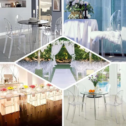 Vista 5 de Efavormart - Juego de 1 silla de banquete transparente sin brazos apilable con respaldo ovalado acrílico, construcción de plástico invisible
