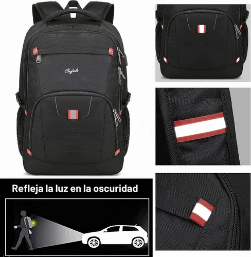 Vista 6 de Mochila para portátil de 17.3 pulgadas, mochila grande para computadora con puerto de carga USB, mochila resistente al agua y resistente para Negro