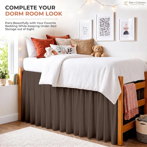 Vista 25 de Dorm Ruffle Twin XL 28" Drop Extra Long BedSkirt, Premium Brushed Microfiber Tailored Drop, Put On Elastic Long Dust Ruffle, Split Corner, Bedroom