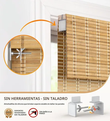 Vista 2 de LazBlinds Persianas enrollables de bambú sin herramientas sin taladro, persianas inalámbricas de tamaño personalizado, persianas enrollables