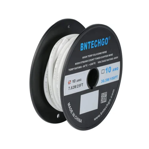 Vista 32 de BNTECHGO Carrete de alambre de silicona calibre 10 de 25 pies, alambre de cobre estañado trenzado de 10 AWG, color azul flexible