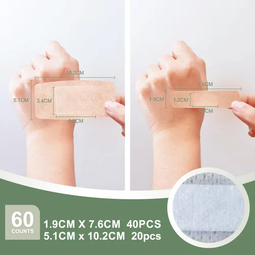 Vista 2 de Hysimedy Vendajes adhesivos de silicona de varios tamaños para pieles sensibles y frágiles, paquete variado de 60 unidades, tela flexible, sin