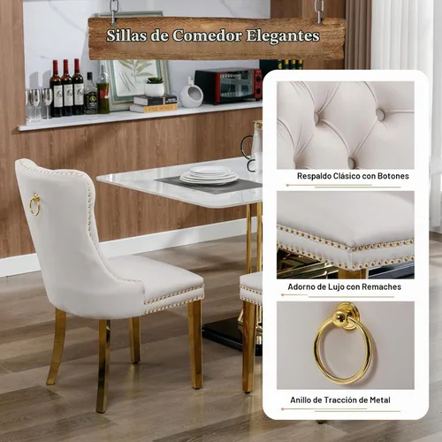 Vista 8 de Juego de mesa de comedor de cristal dorado moderno de 70 pulgadas para 4, juego de mesa rectangular de comedor de cocina de 5 piezas con base